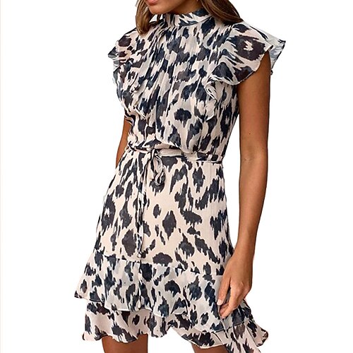 

Women's Sheath Dress Short Mini Dress Leopard Short Sleeve Leopard Lace up Spring Summer Round Neck Casual 2022 S M L XL XXL 3XL