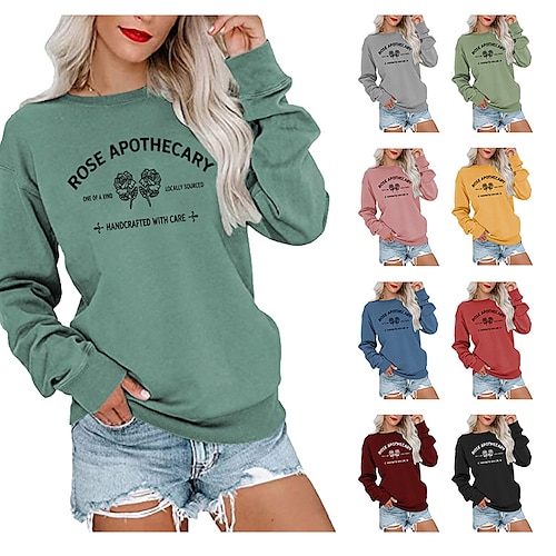 

Women's Sweatshirt Pullover Floral Text Print Casual Sports Hot Stamping Casual Streetwear Hoodies Sweatshirts Wine Red Green White