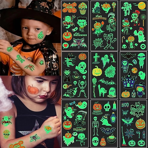 

10PCS Halloween Luminous Temporary Tattoos Pumpkin Ghost Waterproof glow Tattoo Sticker for Kids Favors Gifts Halloween Party Decor