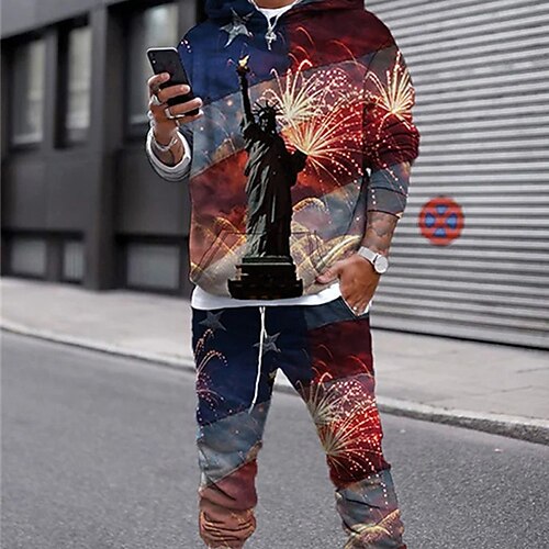 

Men's Tracksuit Hoodies Set Graphic Patterned Human 2 Piece Print Sports Outdoor Casual Sports 3D Print Sportswear Basic Essential Hoodies Sweatshirts Blue Red