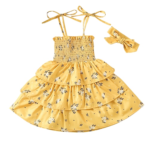 

Toddler Little Girls' Dress Graphic Patterned Swing Dress Party Daily Print Green White Yellow Knee-length Sleeveless Princess Sweet Dresses Spring Summer Slim 1 PC 1-4 Years