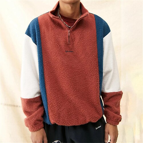 

Men's Zip Up Sweatshirt Pullover Color Block Casual Daily Holiday non-printing Casual Streetwear Hoodies Sweatshirts Wine