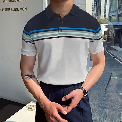 

Men's Collar Polo Shirt Knit Polo Sweater Golf Shirt Solid Colored Turndown BlackGreyWhite Outdoor Street Short Sleeve Button-Down Clothing Apparel Fashion Breathable Comfortable / Summer / Spring