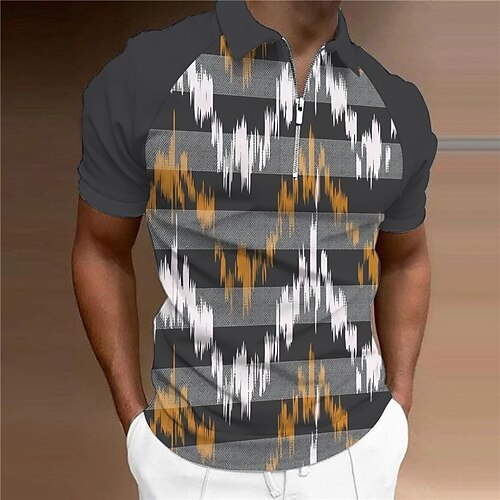 

Men's Collar Polo Shirt Golf Shirt Geometry Turndown Black 3D Print Outdoor Street Short Sleeves Zipper Print Clothing Apparel Fashion Designer Casual Breathable / Summer / Spring / Summer