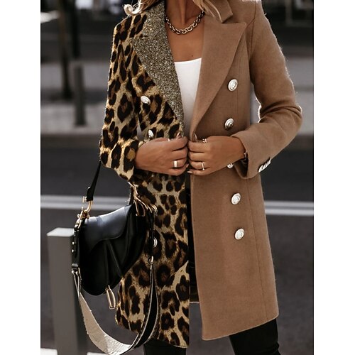 

Women's Coat Long Stylish Coat Brown Business Daily Fall Open Front Turndown Regular Fit S M L XL 2XL 3XL
