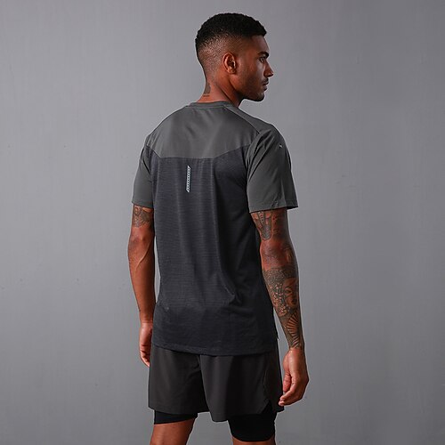 

Men's Running Shirt Split Short Sleeve Tee Tshirt Athletic Breathable Quick Dry Moisture Wicking Gym Workout Running Active Training Sportswear Activewear Color Block Black Dark Gray Dark Blue