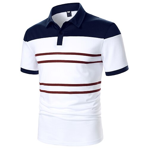 

Hombre Camisa POLO Exterior Casual Cuello Inglés Cuello Americano Manga Corta Moda Sencillo Curvo Olas Bloque de Color Botón frontal Todas las Temporadas Ajuste regular Blanco Camisa