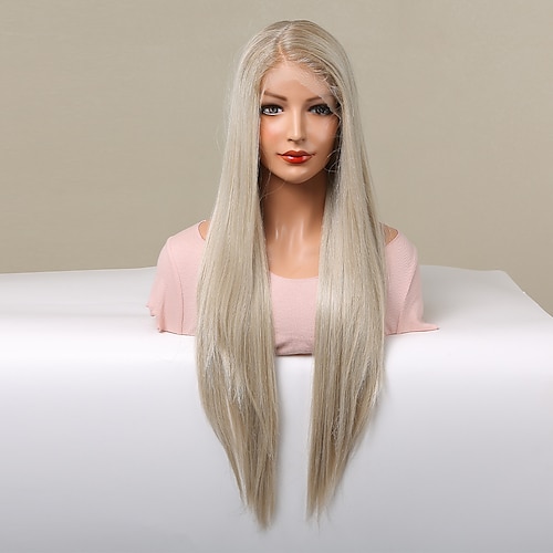 

Synthetic Lace Wig Straight Style 26 inch White Middle Part 13x1 Lace Front Wig Women's Wig Brown / White / Daily Wear / Party / Daily