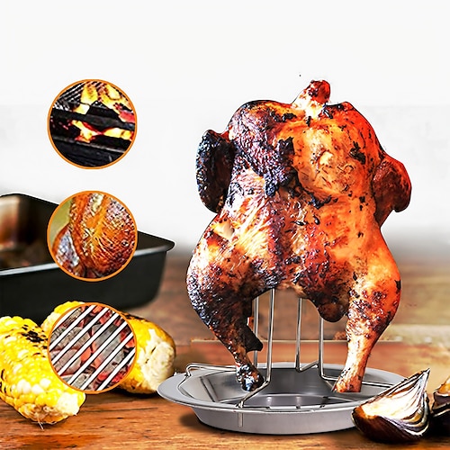 

Chicken Roaster Rack for Oven, Grill, or BBQ - Sturdy Stainless Steel Vertical Poultry Turkey Standing Holder with Bowl - Must Have Indoor Outdoor Cooking Tool - Great for Home & Camping