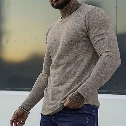 

Men's T shirt Tee Solid Color Round Neck Gray Street Holiday Long Sleeve Clothing Apparel Fashion Casual Comfortable / Summer / Summer / Beach