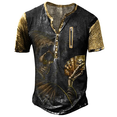 

Men's Henley Shirt Tee T shirt Tee 3D Print Graphic Patterned Poker Plus Size Henley Daily Sports Zipper Button-Down Short Sleeve Tops Designer Basic Casual Big and Tall Black / Summer