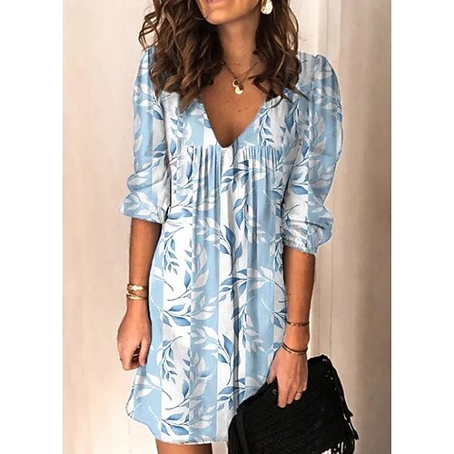 

Women's A Line Dress Short Mini Dress Blue Half Sleeve Print Print Spring Summer V Neck Stylish Casual 2022 S M L XL XXL 3XL 4XL