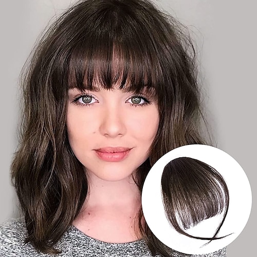 

Bangs Hair Clip in Extensions Natural Fringe Bangs Clip-on Front Neat Flat Bang Long Straight Hairpiece for Women girls