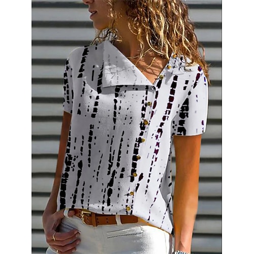 

Women's Blouse Geometric Casual Daily Holiday Geometric Blouse Shirt Short Sleeve Patchwork Print V Neck Casual Loose White S / 3D Print