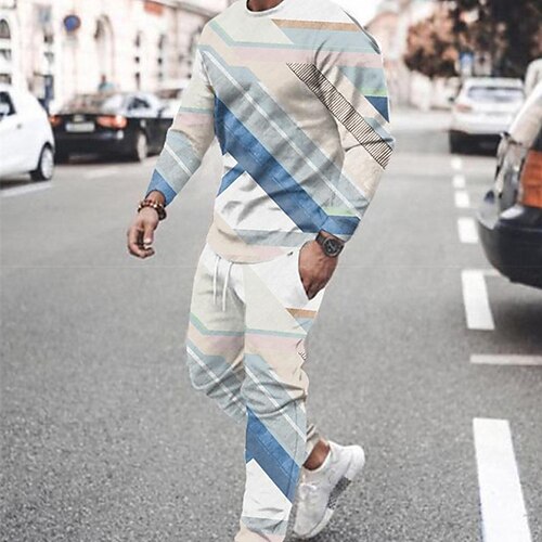 

Herren Trainingsanzug Hoodies Set Weiß Wein Königsblau Leicht Blau Rundhalsausschnitt Graphic Farbverlauf 2 teilig Bedruckt Sport Natur Casual Sport 3D-Druck Strassenmode Sportbekleidung Basic