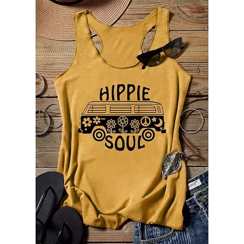 

Women's Tank Top Graphic Patterned Letter Daily Weekend Tank Top Camis Sleeveless Print U Neck Casual Streetwear Yellow S