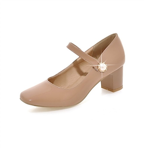 

Women's Heels Daily Summer Chunky Heel Square Toe Vintage Patent Leather Ankle Strap Solid Colored Almond Black Red