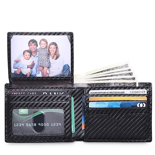 

Men's Travel Wallet Men's Short Three-fold Carbon Fiber Seat Pattern Business Wallet Horizontal Fashion Dollar Clip