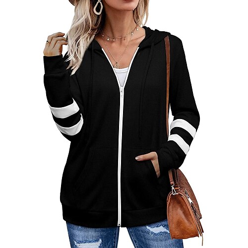 

Women's Zip Hoodie Sweatshirt Pullover Color Block Front Pocket Casual Sports Streetwear Clothing Apparel Hoodies Sweatshirts Black Blue