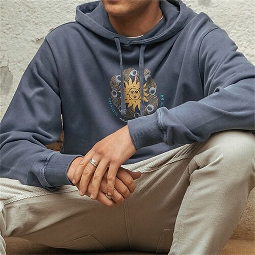 

Men's Hoodie Pullover Hoodie Sweatshirt Graphic Patterned Pocket Daily Holiday Going out Hot Stamping Casual Streetwear Hoodies Sweatshirts Blue