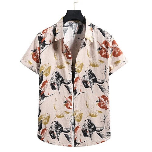 

Men's Shirt 3D Print Graphic Patterned Leaves Turndown Street Daily Button-Down Short Sleeve Tops Casual Fashion Comfortable Dusty Rose