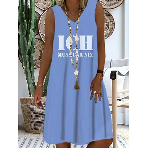 

Women's Shift Dress Short Mini Dress Blue Gray Dark Gray Sleeveless Letter Print Spring Summer V Neck Casual Vacation 2022 S M L XL XXL 3XL