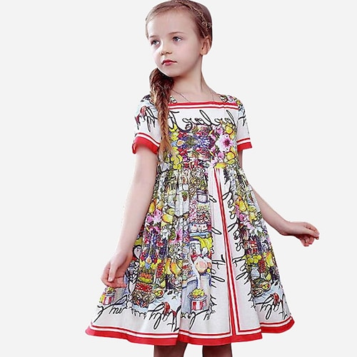 

Kids Little Girls' Dress Floral A Line Dress Daily Ruched Print Red Above Knee Short Sleeve Princess Sweet Dresses Summer Regular Fit 1pcs 3-10 Years