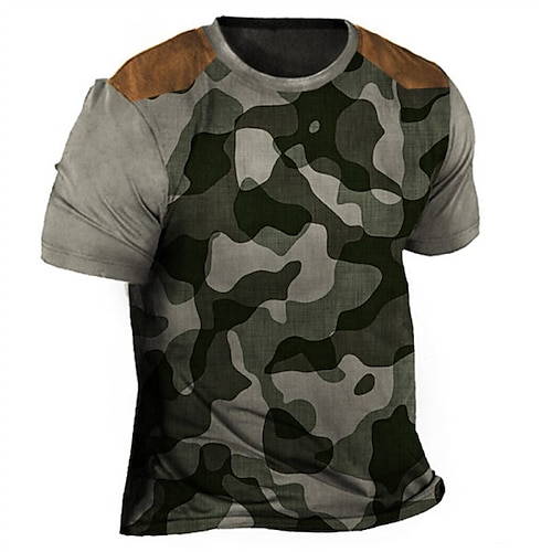 

Men's Unisex T shirt Tee 3D Print Graphic Prints Camo / Camouflage Crew Neck Street Daily Print Short Sleeve Tops Designer Casual Vintage Big and Tall Gray / Summer / Summer