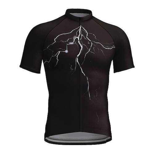 

21Grams Men's Cycling Jersey Short Sleeve Bike Top with 3 Rear Pockets Mountain Bike MTB Road Bike Cycling Breathable Quick Dry Moisture Wicking Reflective Strips Black Lightning Polyester Spandex