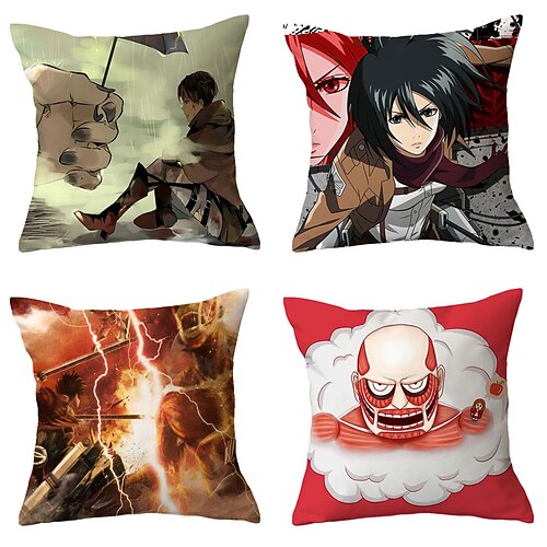 

Attack on Titan Double Side Cushion Cover 4PC Soft Decorative Square Throw Pillow Cover Cushion Case Pillowcase for Sofa Bedroom Superior Quality Machine Washable
