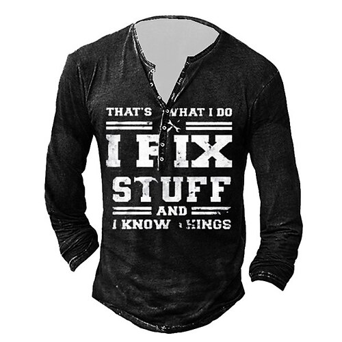 

Men's T shirt Tee Henley Shirt Tee Graphic Letter Henley Black 3D Print Plus Size Outdoor Daily Long Sleeve Button-Down Print Clothing Apparel Basic Designer Classic Comfortable / Sports