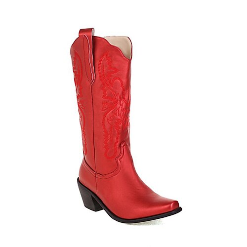 

40-47 Coffee Rain Large Size European And American Foreign Trade Cross-Border Women's Boots Embroidered Cowboy Western Boots Women's Mid-Tube Boots W323