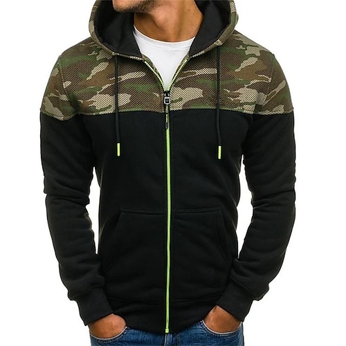 

Men's Full Zip Hoodie Jacket Dark Gray Black Hooded Graphic Camo / Camouflage Zipper Pocket Daily Holiday Going out 3D Print Streetwear Casual Fall & Winter Clothing Apparel Hoodies Sweatshirts Long