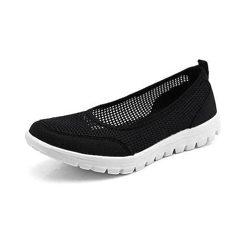 

Women's Sneakers Work Daily Plus Size Flyknit Shoes Summer Flat Heel Round Toe Casual Minimalism Walking Shoes Tissage Volant Loafer Solid Colored Black Purple Blue