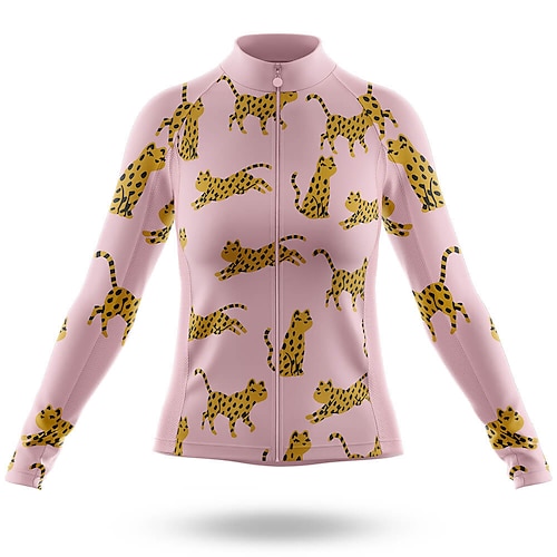 

21Grams Women's Cycling Jersey Long Sleeve Bike Top with 3 Rear Pockets Mountain Bike MTB Road Bike Cycling Breathable Quick Dry Moisture Wicking Reflective Strips Rosy Pink Animal Polyester Spandex