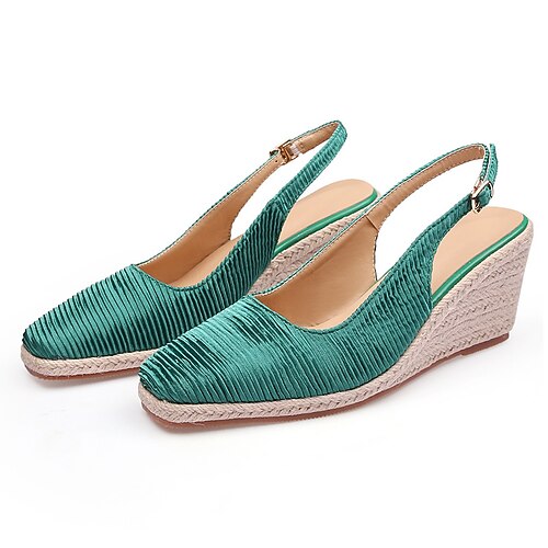

Women's Heels Espadrilles Wedge Heel Closed Toe Elegant Casual Daily Office PU Leather Buckle Fall Spring Solid Colored Black Green