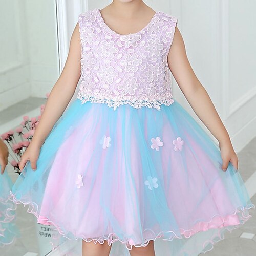 

Kids Little Girls' Dress Solid Colored A Line Dress Party Performance Sequins Blue Pink Asymmetrical Sleeveless Princess Sweet Dresses Summer Regular Fit 3-10 Years