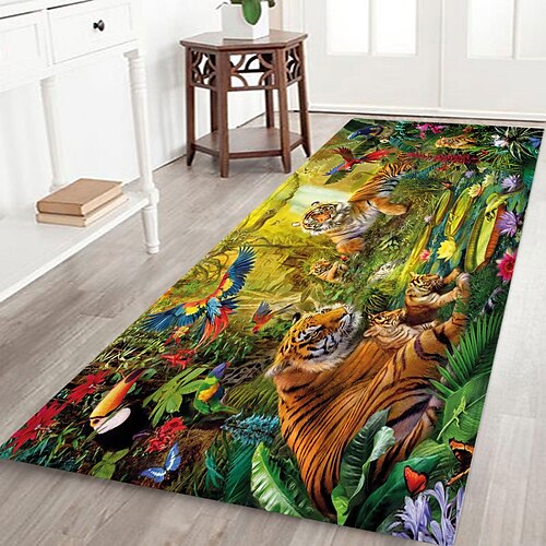 

Funny Tiger Animal Forest Pattern Suede Fabric Print Home Entrance Floor Mat Mattress Bathroom Ottoman