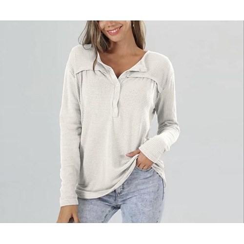 

Women's Shirt Plain Daily Weekend Shirt Long Sleeve Button V Neck Casual Streetwear White Blue Gray S