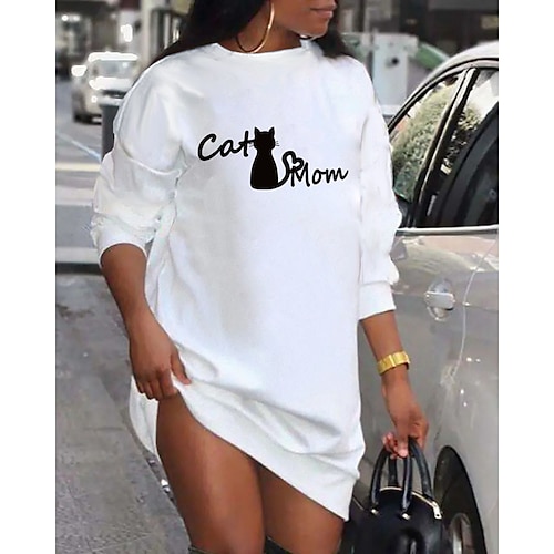 

Women's Casual Dress T Shirt Dress Tee Dress Shift Dress White Long Sleeve Animal Print Winter Fall Spring Crew Neck Fashion Winter Dress Fall Dress Loose Fit 2022 S M L XL XXL 3XL