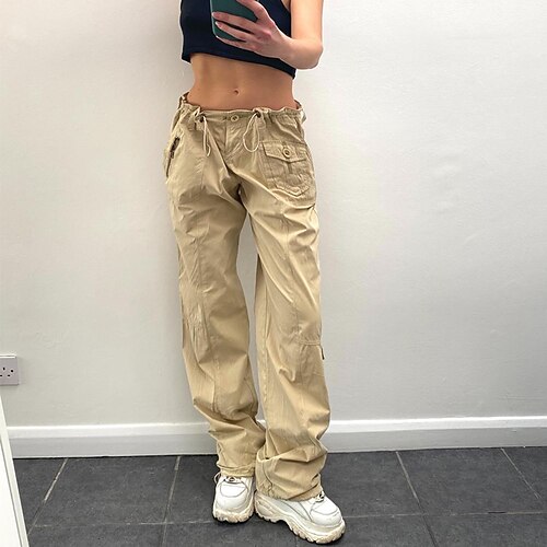 

Women's Cargo Pants Pants Trousers Parachute Pants Khaki Mid Waist Fashion Casual Weekend Side Pockets Micro-elastic Full Length Comfort Plain S M L