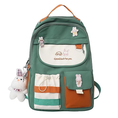 

Women's Unisex School Bag Bookbag Commuter Backpack Functional Backpack Oxford Cloth Nylon Geometric Pattern Large Capacity Waterproof Zipper School Daily Green White Black Blue Purple