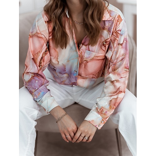 

Women's Blouse Graphic Patterned Abstract Daily Weekend Blouse Shirt Long Sleeve Pocket Button Print Shirt Collar Casual Streetwear Orange S / 3D Print