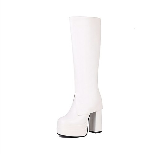 

Mulheres Botas Diário Botas da panturrilha Inverno Salto Robusto Ponta quadrada Minimalismo Pele PU zíper Cor Sólida Preto Branco Vermelho