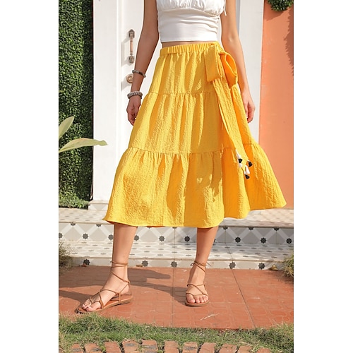 

Women's Elegant Fashion Skirts Office / Career Daily Solid Colored Patchwork Yellow S M L / Loose