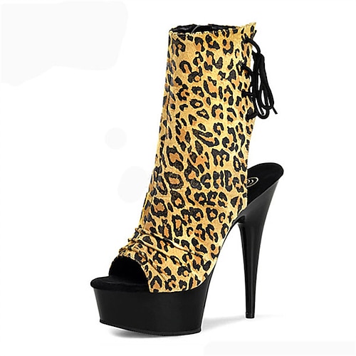 

Women's Dance Boots Pole Dancing Shoes Party Party Evening Party Heels Sexy Shoes Stilettos Party Boots Leopard Print Slim High Heel Peep Toe Zipper Lace-up Adults' Leopard Black / White