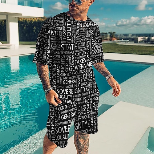 

Men's Shorts and T Shirt Set T-Shirt Outfits Graphic Letter Crew Neck Black / White Blue Red Brown Black 3D Print Street Daily Short Sleeve Print Clothing Apparel 2pcs Basic Fashion Lightweight Casual