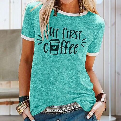 

Women's T shirt Tee Graphic Patterned Text Casual Weekend Painting T shirt Tee Short Sleeve Print Round Neck Basic Essential Green Black Blue S