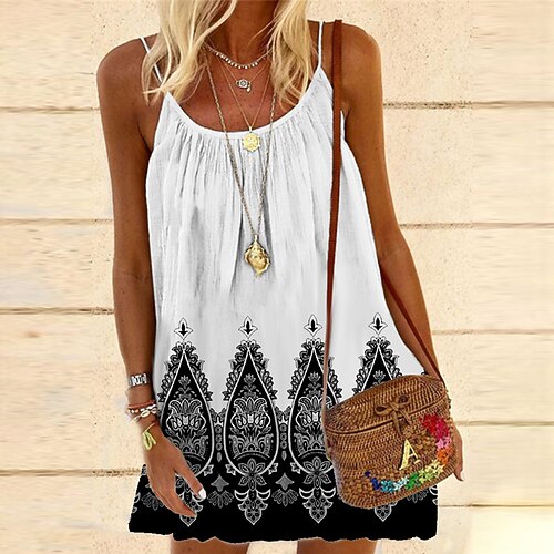

Women's Shift Dress Short Mini Dress White Sleeveless Floral Print Spring Summer Spaghetti Strap Casual Vacation 2022 S M L XL XXL 3XL