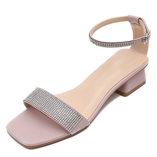 

Women's Sandals Ankle Strap Sandals Sparkly Sandals Rhinestone Block Heel Open Toe Elegant Sweet Daily Office Faux Leather Buckle Spring Summer Solid Colored Light Pink